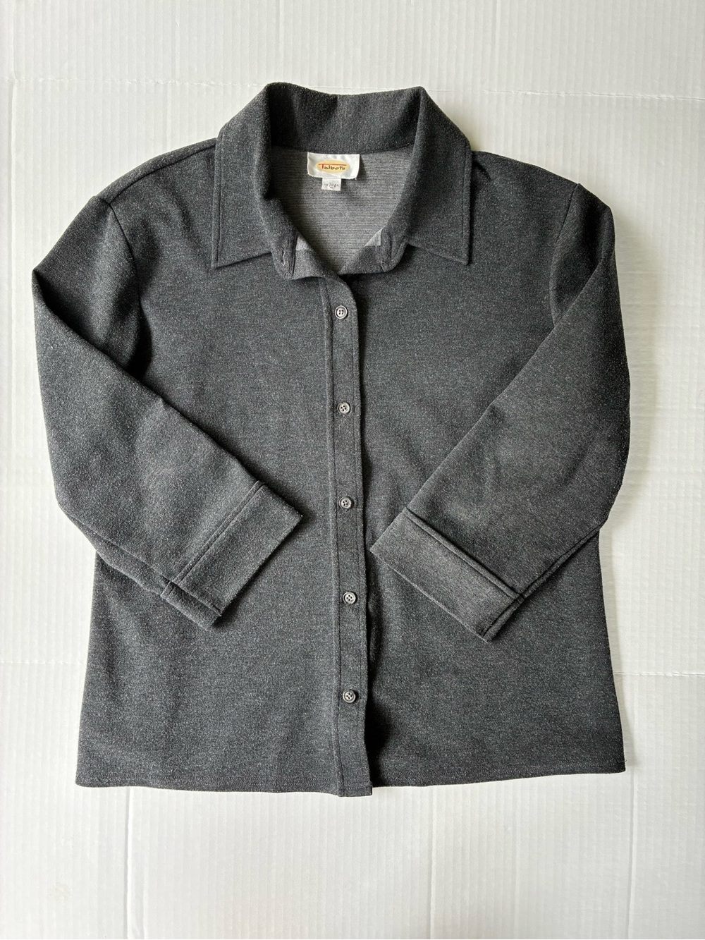 Talbots Women’s Knit Button Down Coat 3/4 Sleeve Size XL Gray
